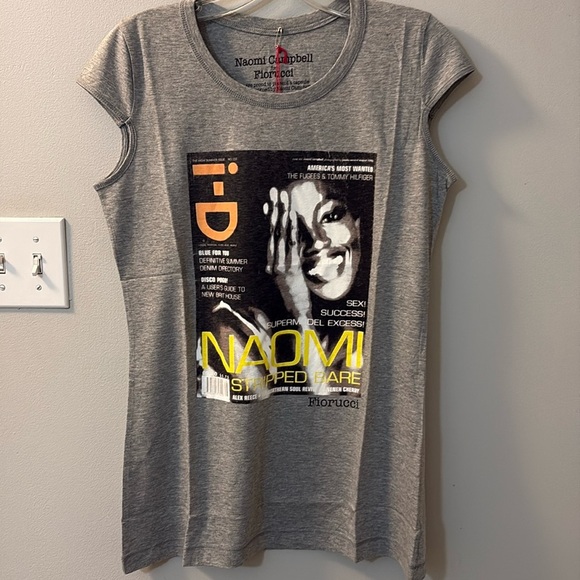Fiorucci X Naomi Campbell Collab Gray Graphic Cap Sleeve Tee Medium - Picture 1 of 8